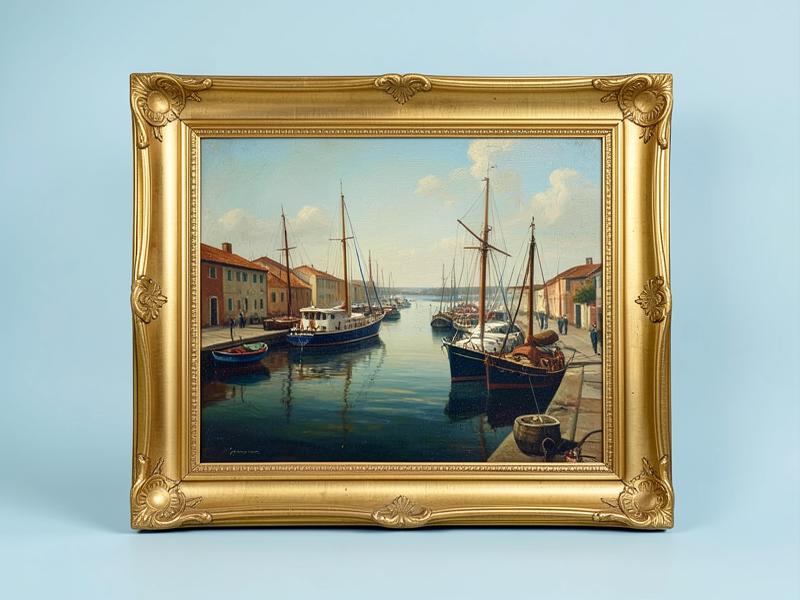 Harbour at Dawn — Framed Oil Painting